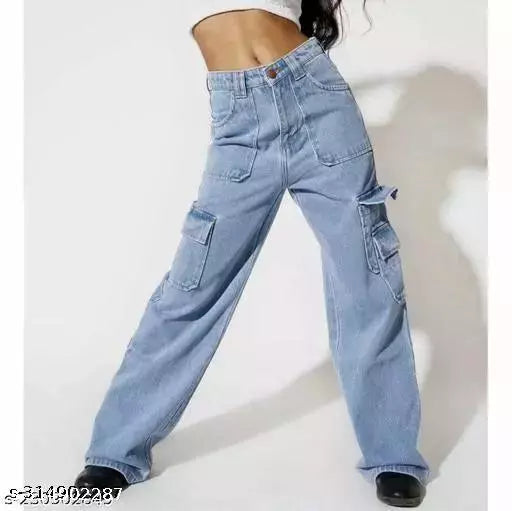 FLAP POCKET WIDE LEG DENIM CARGO
