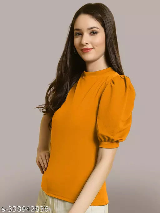 Casual Regular Sleeves Solid Women Yellow Top (Women Top | Women Tops | Top)