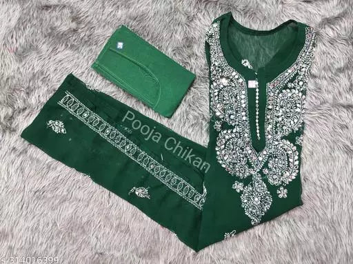 Mirror work embroidered Chikankari chiffon kurti with cotton inner.