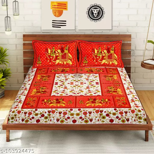 Double Pure Cotton Bedsheet With 2 Pillow Covers