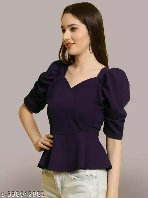 Sweetheart Neck Puff Sleeves Peplum Top (Women Top | Women Tops | Top)