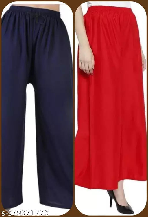 Fashion Zest Red & Blue Rayon Palazzo Combo