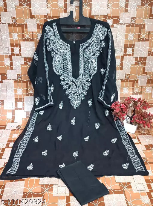 pooja chiffon heavy gala booti nc.special kurti with inner.