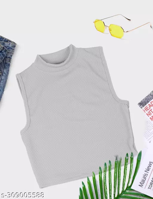 Women's Solid Cotton Rib Knit Crop Tank Top