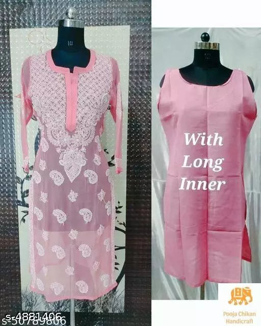 Handwork Chaikankari Chiffon Kurti &with inner.