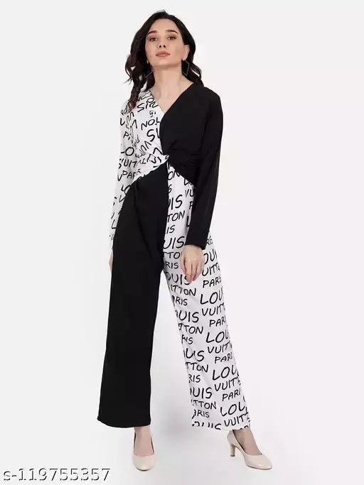 Full Sleeves Black White Printed Jumpsuit