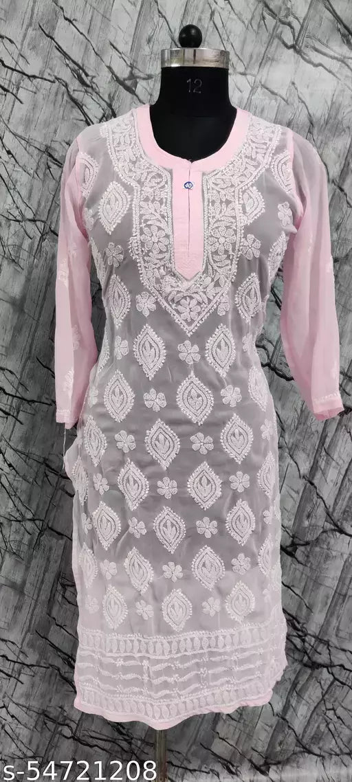 Handwork Chikankari Chiffon boota jaal kurti.