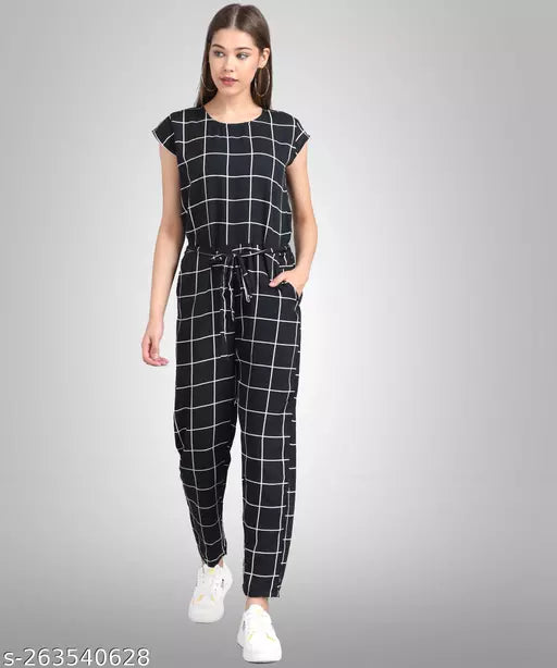 Vivient Women Black Checked Printed Jumpsuite