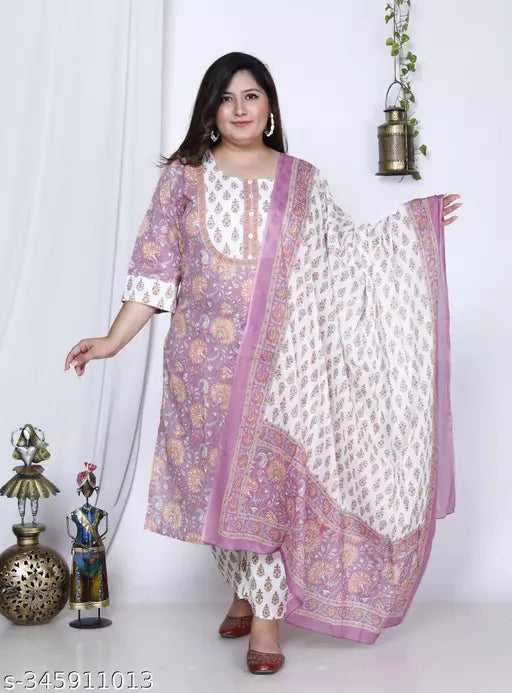 Women Pure Cotton Kurta Palazzo Dupatta Set