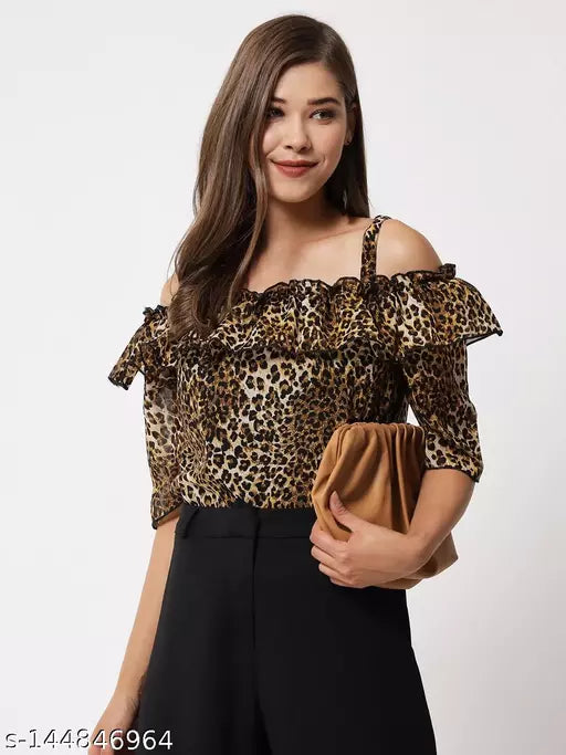Vivient Woman Tiger Printed  Shoulder Strap Top
