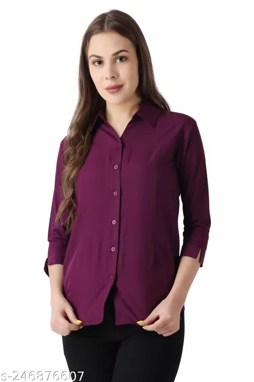 Womens Slim Fit 3/4 Sleeve Poplin