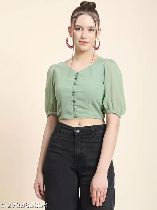 Puff Sleeves Women Crop Top Women Crop Top Western Wear Crop Top Trendy Top For Women