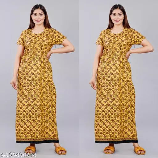 Women Cotton Sanganeri Print Nighty For Women Combo Pack Of 2