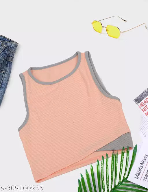 Women's Solid Cotton Rib Knit Crop Tank Top