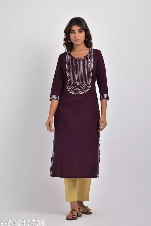 Swasti  Plus Size Women Embroidered Rayon Straight Kurta  (Purple)