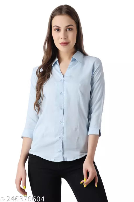 Womens Slim Fit 3/4 Sleeve Poplin