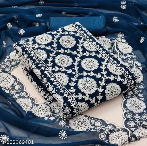 New Fancy Embroidered Double Layer Thread work Unstiched Salwar Suits & dress Materials Kerosiene Colour