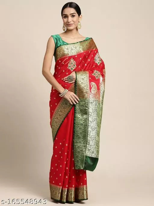 Banarasi Satin Silk Embroidery Saree With Heavy Pallu