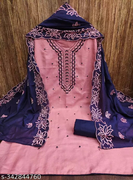 chanderi cotton sequience work dress material for women with zero matching