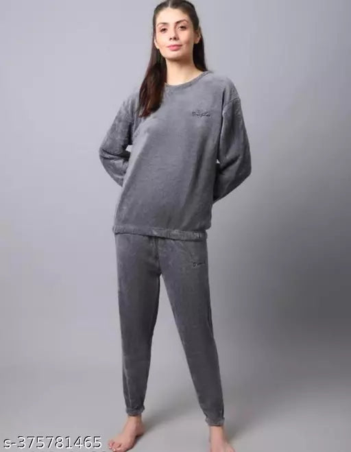Women casual plan night dress grey