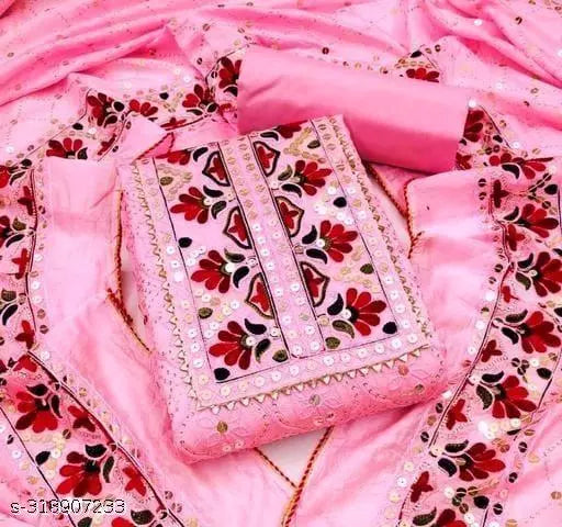 Unstiched Chanderi Cotton Patiala Multiwork Sequence Work Plus Embroidered Work Salwar Suits & Dress Materials