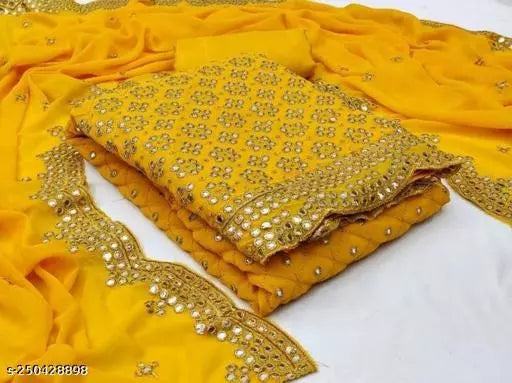 Aagyeyi Sensational Salwar Suits & Dress Materials Georgette 9mm Heavy sequence Work Wear Suit Like Party Wear Garara suit Gold  Colour