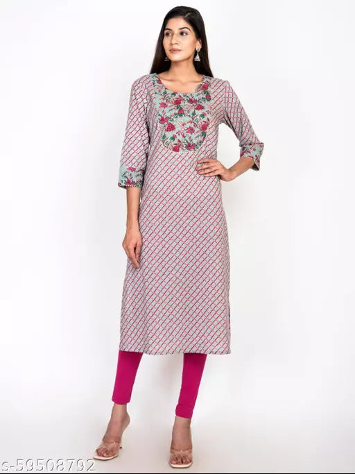 Swasti  Women Geometric Print Pure Cotton Straight Kurta  Green