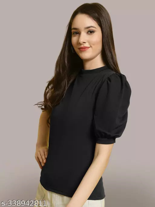 Casual Regular Sleeves Solid Women Black Top (Women Top | Women Tops | Top)
