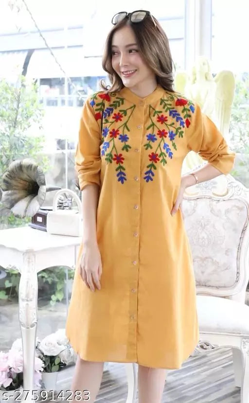 Women Embroidered Dress With Side Pocket