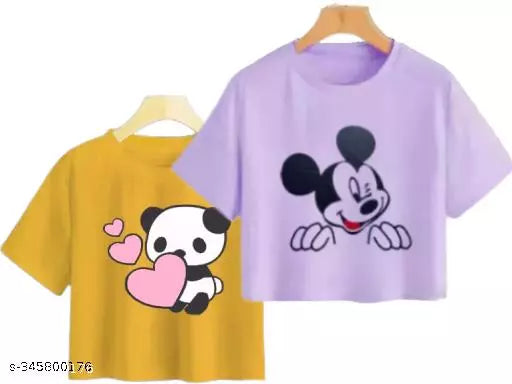 Trendy Feminine Printed Crop Tshirt Round Neck Top For Womens