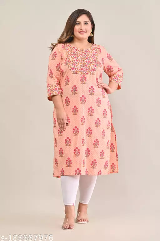 Swasti Plus Size Women Printed Pure Cotton Plus Size Straight Kurta (Grey)