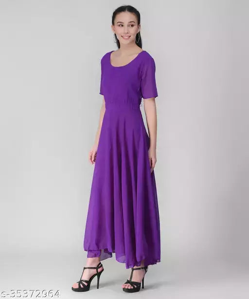 Vivient Women Purple Plain Georgette Dress