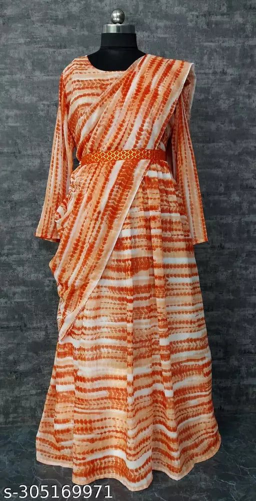 QVAZOR Stylish Fancy Trendy Printed Georgette Gown For Women For Party Wedding Festival Functions