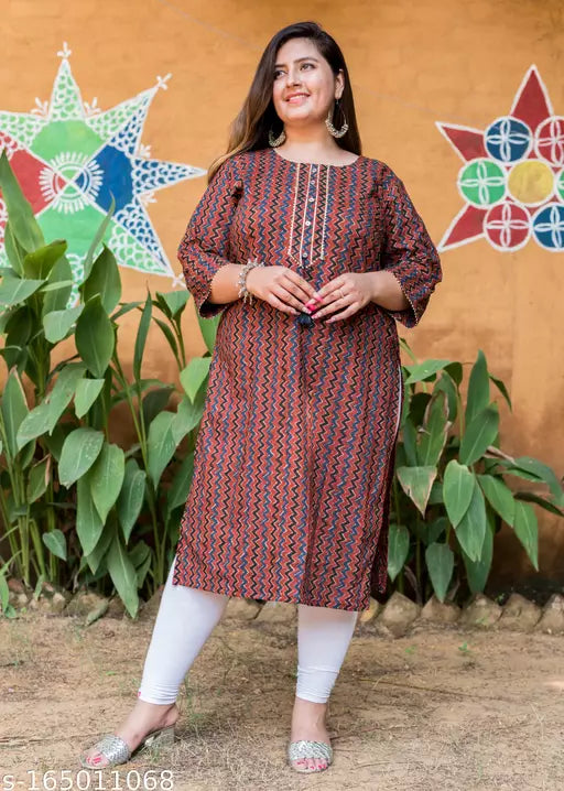 Women Plus Size Printed Pure Cotton Straight Kurta