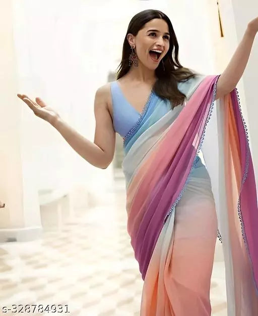 Aliya bhatt saree Georget Silk 4 Colour Pedding Saree