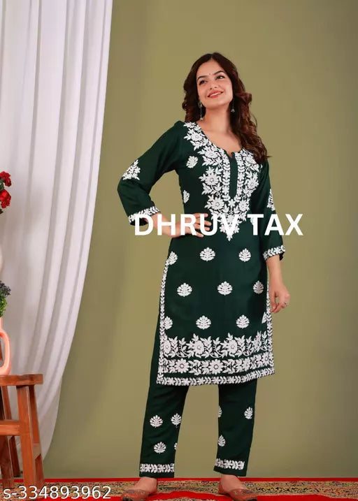BEST FULL CHIKANKARI WORK KURTI WITH PLAZZO