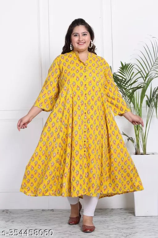 Swasti Plus Size Women Printed  Floral Print Cotton Blend Gown Kurta