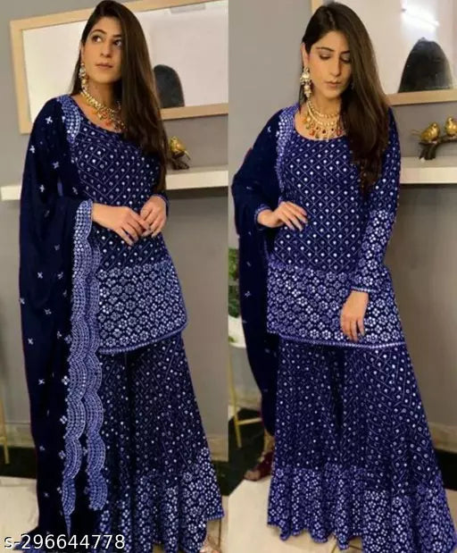 Aagyeyi Sensational Salwar Suits & Dress Materials New Fancy Garara Georgette 9mm Heavy sequence Work Wear Suit Like Party Wear Garara suit