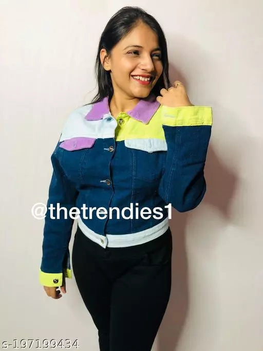 Patchwork Perfection: Vibrant Denim Jacket with Colorful Patches for Women