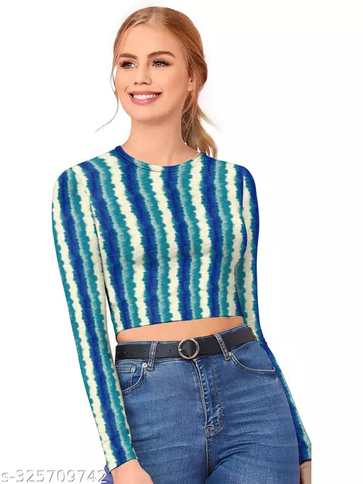 Western Printed Round Neck Crop Top