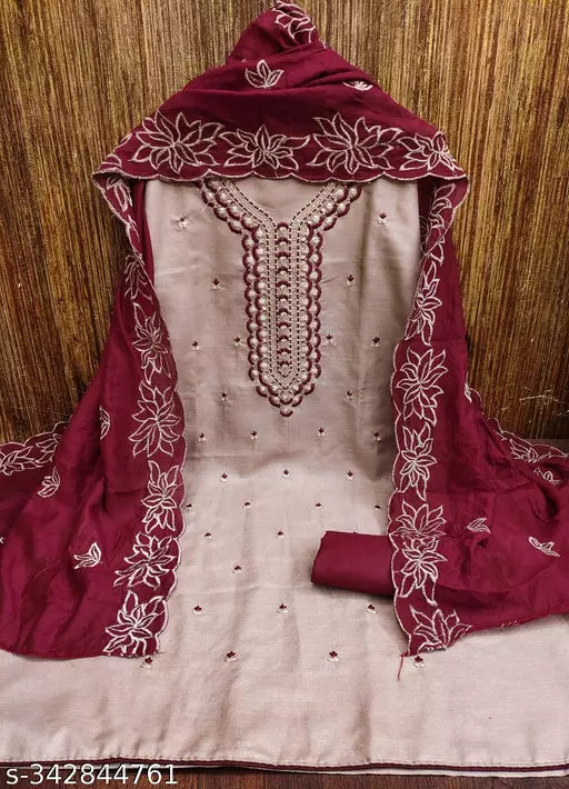 chanderi cotton sequience work dress material for women with zero matching
