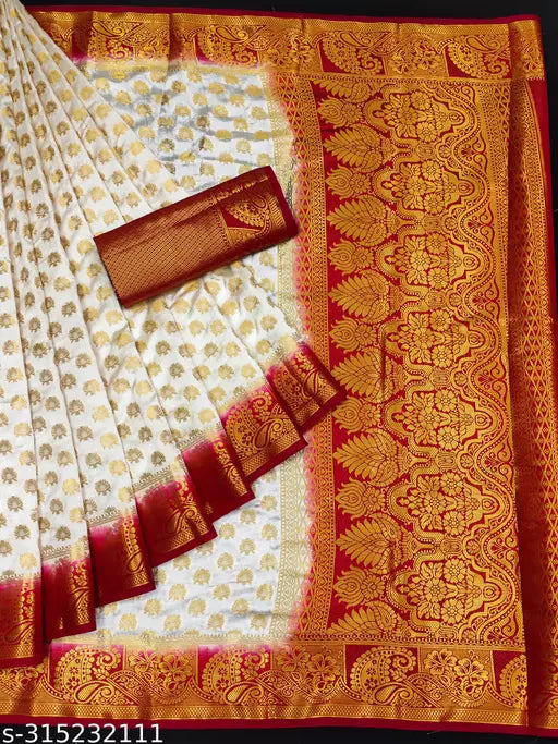 Morpich Fashion  Nylon Banarasi Silk Same Border Saree