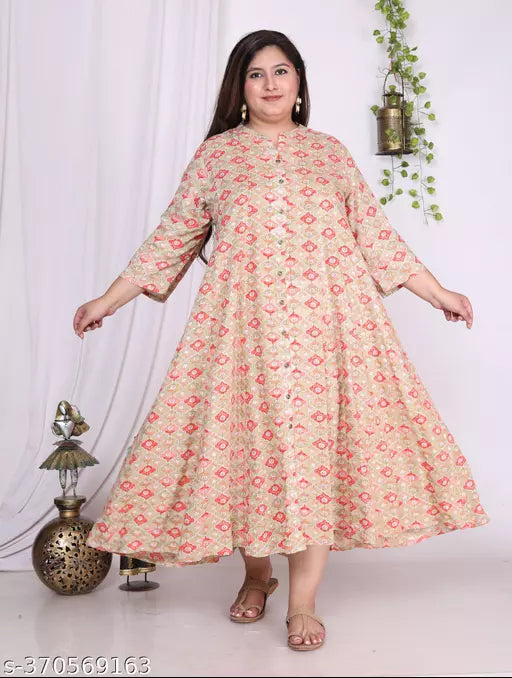 Swasti Plus Size Women Printed  Floral Print Cotton Blend Gown Kurta