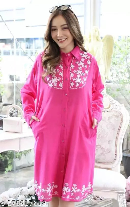Cotton Dress with Side pockets and White Emroidery