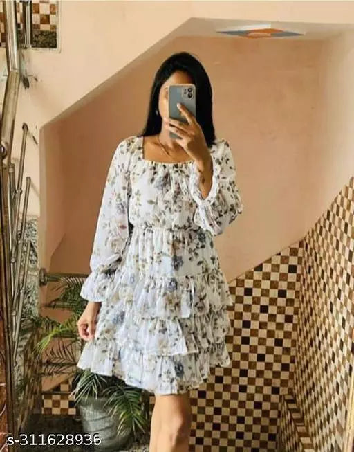 Brown_BFF Dress  GEORGETTE PRINTED  MIDI DRESSES