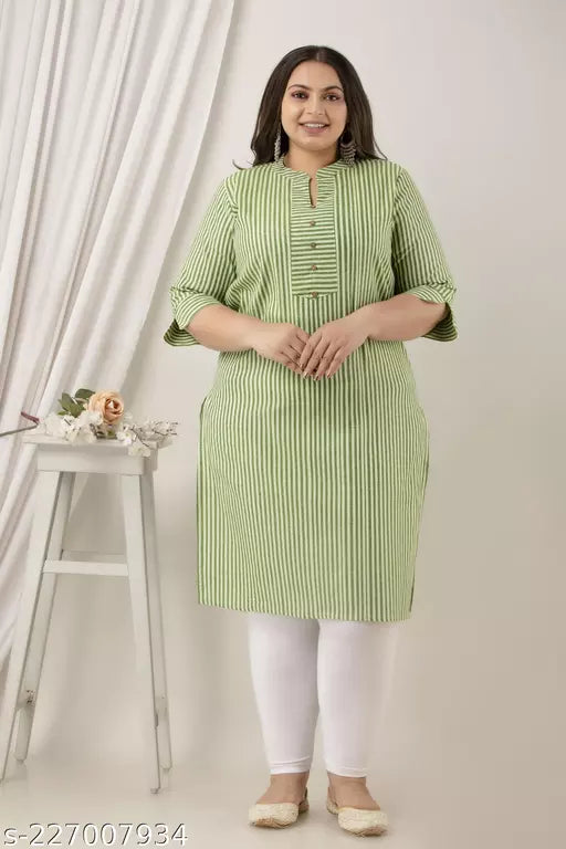 Neerupam Collection Green Cotton Kurti - Straight Kurti 