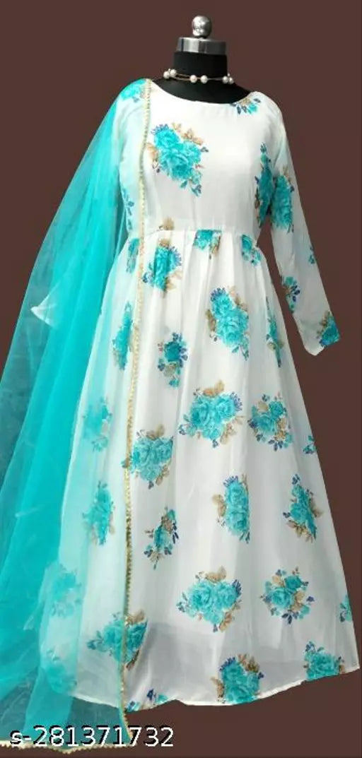 QVAZOR Stylish Fancy Trendy Printed Georgette Gown For Women For Party Wedding Festival Functions