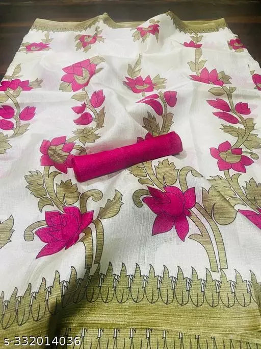 LIGHT WEIGHT FLORAL PRINTED KHADI SILK BLENDED SAREE