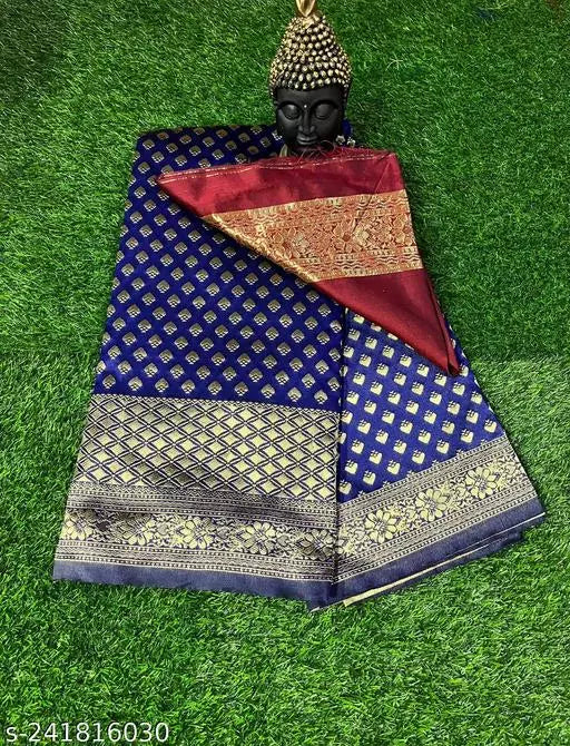 Woven Kanjivaram Jacquard  Pure Silk Saree  Banarasi Sarees jacquard silk saree Wedding Wear Party Wear Daily Wear sarees Navy Blue Red