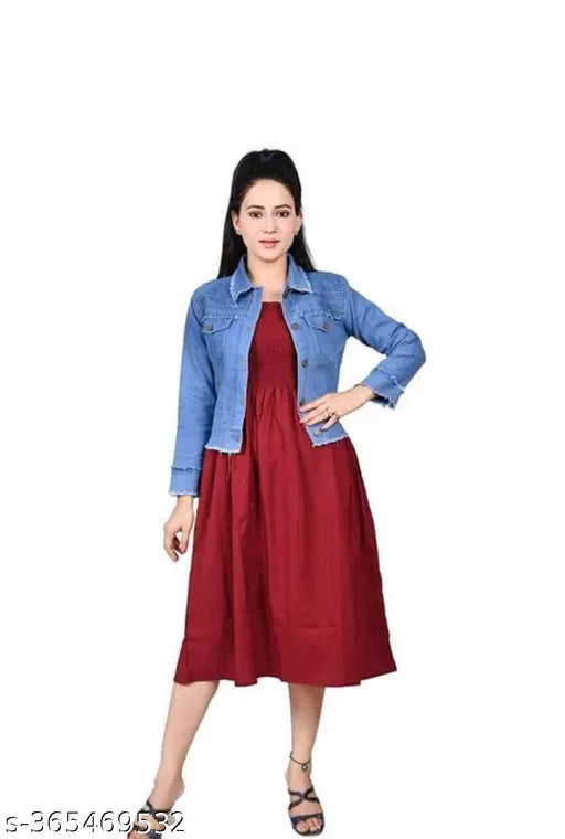 Stylish Consai dress with 3 Patti jacket light